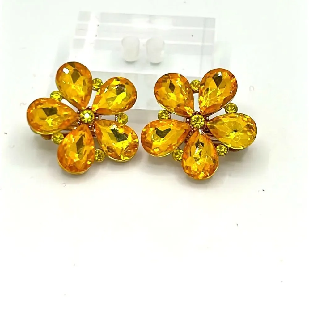 Vintage Sunflower Yellow Floral Clip on Earrings